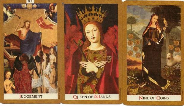 golden-tarot-judgement-queen-of-wands-nine-of-coins golden-tarot-judgement-queen-of-wands-nine-of-coins